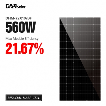 Painéis solares bifaciais mono de alta eficiência DHM-72X10/BF-525~560W
 
